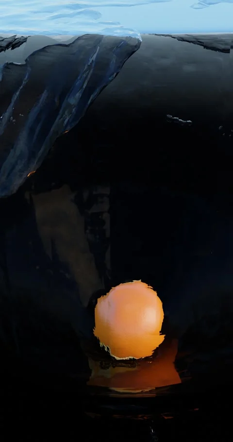 Full orange and round slice falls forming splash and traveling deep underwater Stock Footage 264349894