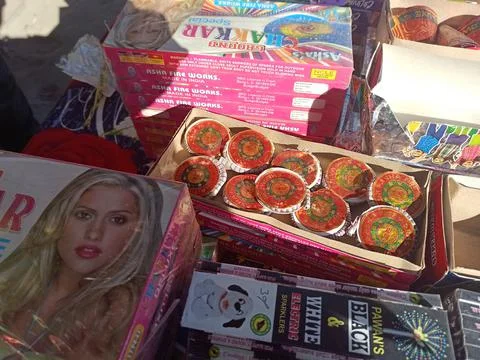A full packet of ground spinner or Chakhri firecrackers Stock Photos