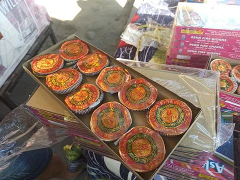 A full packet of ground spinner or Chakhri firecrackers Stock Photos