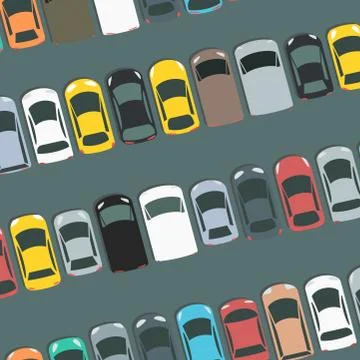 Full parking lot vector. Parked cars vector illustration. 스톡 일러스트