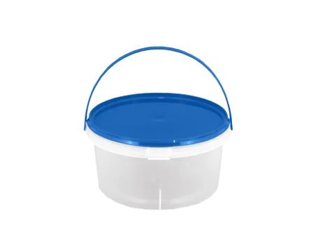 An full, plain, plastic blue bucket. With clipping path. Stock Photos
