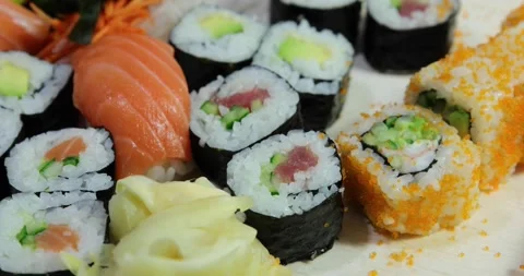 Full plate of sushi Video stock 155573534