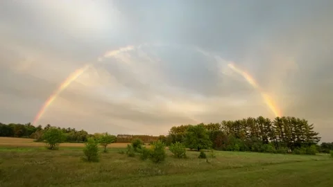 Full Rainbow In Sky Stock Footage 156485687