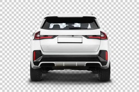Full rear view of a white colored modern SUV car on a transparent background Stock Illustration