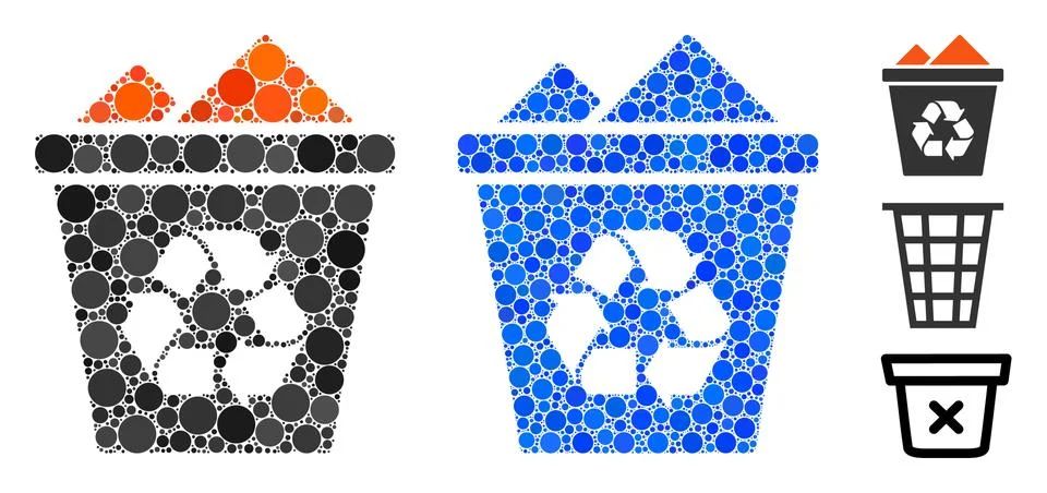 Full Recycle Bin Composition Icon of Spheric Items Stock Illustration