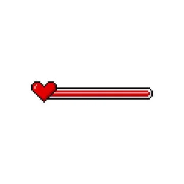 Full red line progress bar game menu with heart symbol pixel art, vector retro 8 Stock Illustration