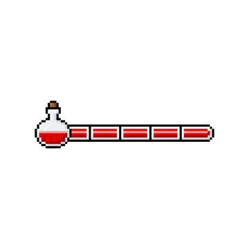 Full red line progress bar game menu vial pixel art, vector retro 8 bit level Stock Illustration