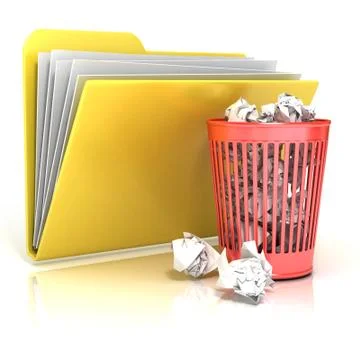 Full red recycle bin folder icon, 3D Stock Illustration