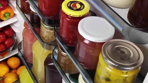 Full refrigerator with open door Stock Footage 8574216