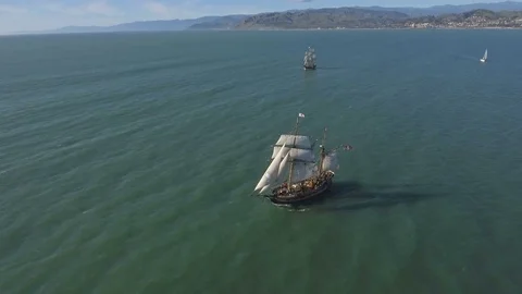 Full-rigged Tall Ship headed out to sea Stock-Footage 72682609