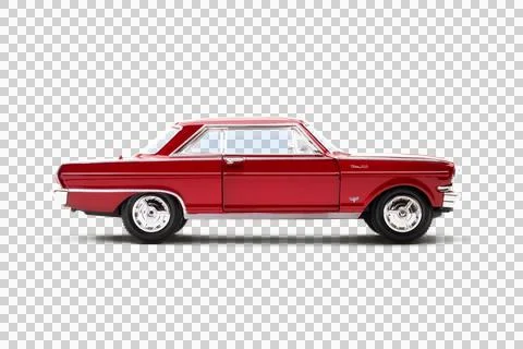 Full right side view of a Chevrolet Nova SS 1970 model toy car photographed.. Stock Illustration