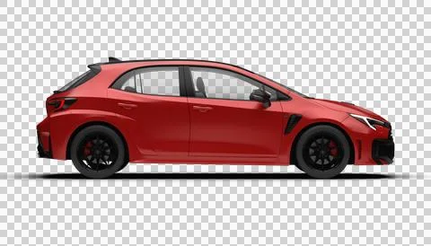 Full right side view of red Toyota Corolla GR 2025 model with transparent b.. Stock Illustration