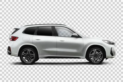 Full right side view of a white colored modern suv car on a transparent bac.. Stock Illustration