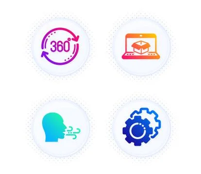 Full rotation, Breathing exercise and Online delivery icons set. Settings gears Illustrazione stock