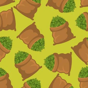 Full Sack of cannabis seamless pattern. bag of marijuana background. Smoking  Stock Illustration