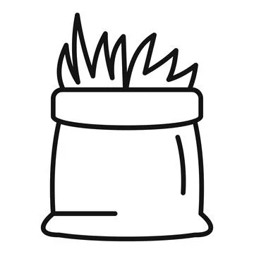 Full sack with grass growing out the top line icon Stock Illustration
