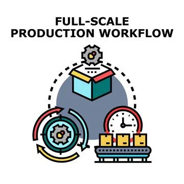 Full scale production workflow and manufacturing process Stock Illustration