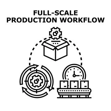 Full scale production workflow and manufacturing process Stock Illustration