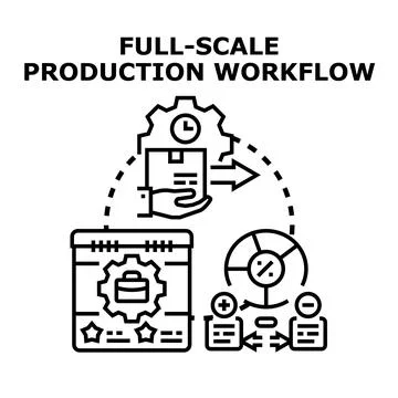Full scale production workflow process management planning Stock Illustration