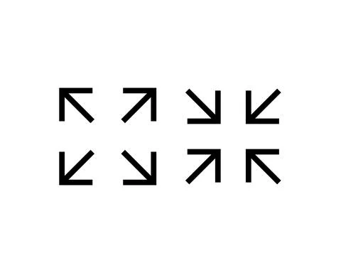 Full screen and exit from full screen mode. Set of black icons isolated on wh Stock Illustration