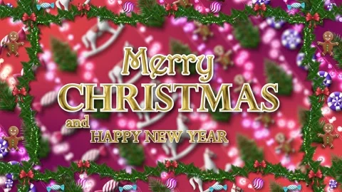Full screen holiday message surrounded by a detailed festive garland and bl.. Stock Footage 321199015