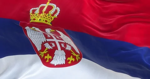 Full Screen Serbian Flag is Waving Slowly Stock Footage 85962272
