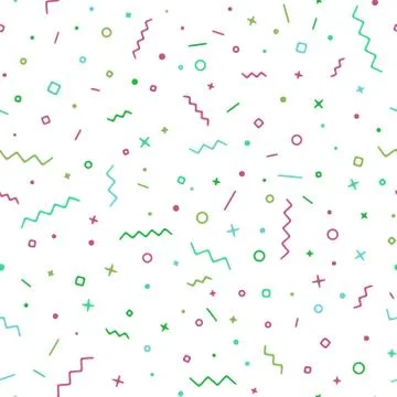Full seamless geometric confetti vector background with circle, square zigzag Stock Illustration