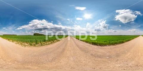 Full seamless spherical hdri panorama 360 degrees angle view on gravel road a Stock Photos