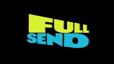 Full Send Yellow and Blue 3D Text on Black Background Video stock 347414747