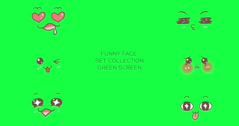 Full set funny face and cute icon 2d animation green screen Stock Footage 242064913