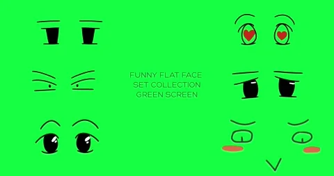 Full set funny face and cute icon 2d animation green screen Stock Footage 242064928