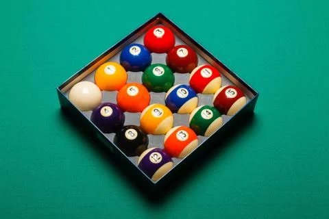Full set of snooker balls inside an hard paper box Stock Photos