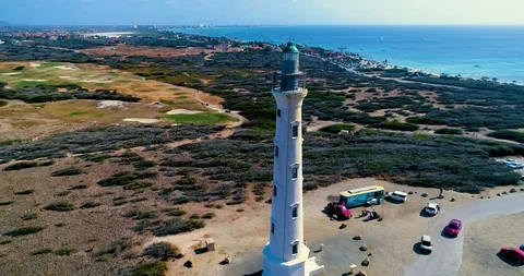Full shot fly around lighthouse on tropical island. Stock-Footage 104577389