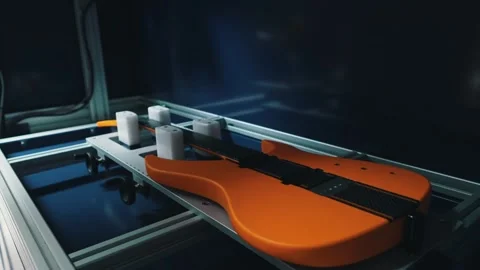 Full shot of a modern guitar in the machine to check its quality Stock Footage 274912131