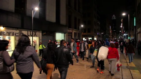 FULL SHOT. People walking over Madero street at night. Stock Footage 44138512