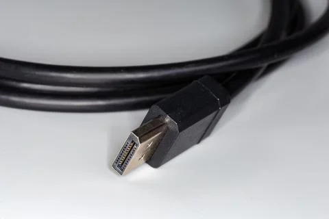 Full-size DisplayPort connector on cable edge, selective focus Foto stock