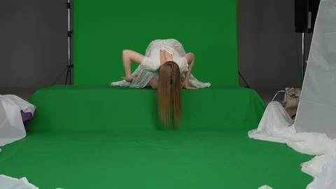 Full-size green screen chroma key shot of a posessed female, woman figure, ghost Stock Photos