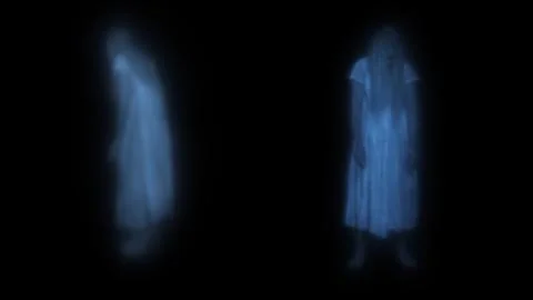 Full-size shot capturing two female figures, poltergeist, ghost silhouettes 스톡 사진