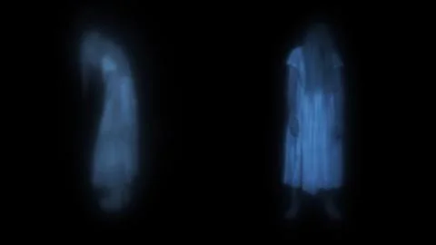 Full-size shot capturing two female figures, poltergeist, ghost silhouettes 스톡 사진