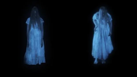 Full-size shot capturing two female figures, poltergeist, ghost silhouettes 스톡 사진