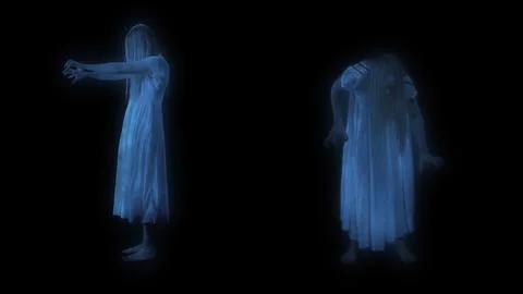 Full-size shot capturing two female figures, poltergeist, ghost silhouettes 스톡 사진
