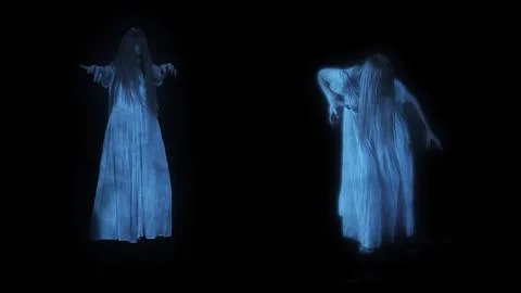 Full-size shot capturing two female figures, poltergeist, ghost silhouettes 스톡 사진