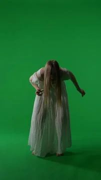 Full-size vertical green screen, chroma key shot of a posessed female, woman Stock Photos