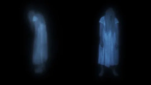 Full-size video capturing two female figures, poltergeist, ghost silhouettes Stock Footage 249811541