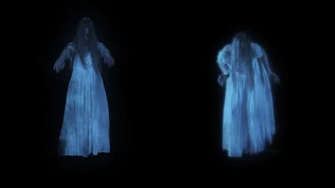 Full-size video capturing two female figures, poltergeist, ghost silhouettes Stock Footage 251943666