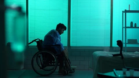 Full-sized silhouette video of a disabled man, patient with mobility impairment Video stock 251896718