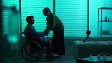 Full-sized silhouette video of a disabled man, patient with mobility impairment Stock Footage 251897698