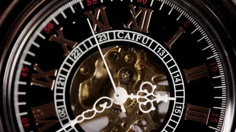 Full skeleton pocket watch face with moving mechanical gears Stock Footage 329595780
