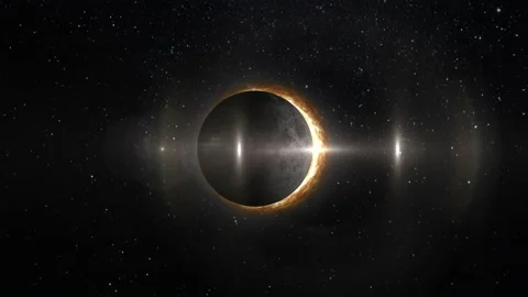 Full solar eclipse. The Moon mostly covers the visible Sun creating a ring of Stock Footage 203964778
