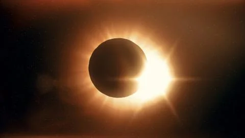 Full solar eclipse. The Moon mostly covers the visible Sun creating a diamond Ilustração Stock